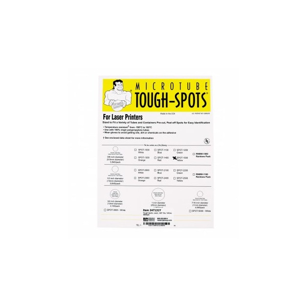 Tough-Spots, Laser, 3/8" Dia, Yellow, 3840/pk, 3840PK